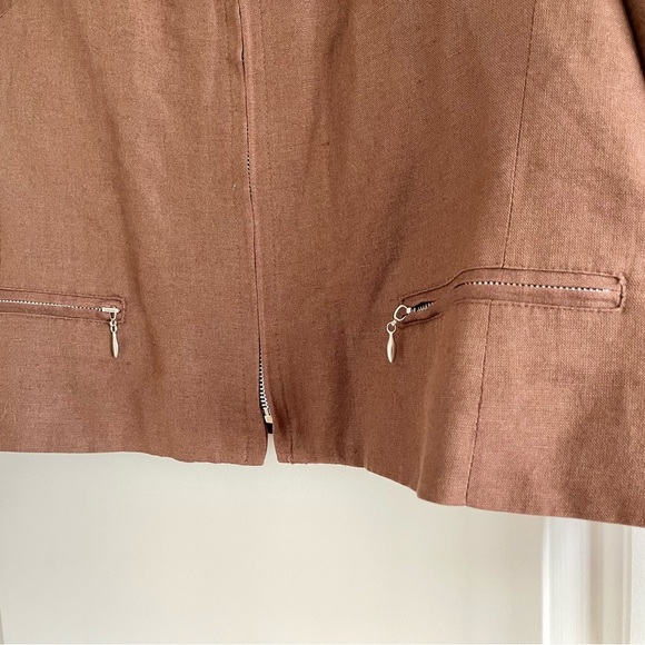 DAVID N Women’s Brown Retro Lightweight Zip Up Small Shoulder Pads Jacket-Size L - Picture 4 of 5
